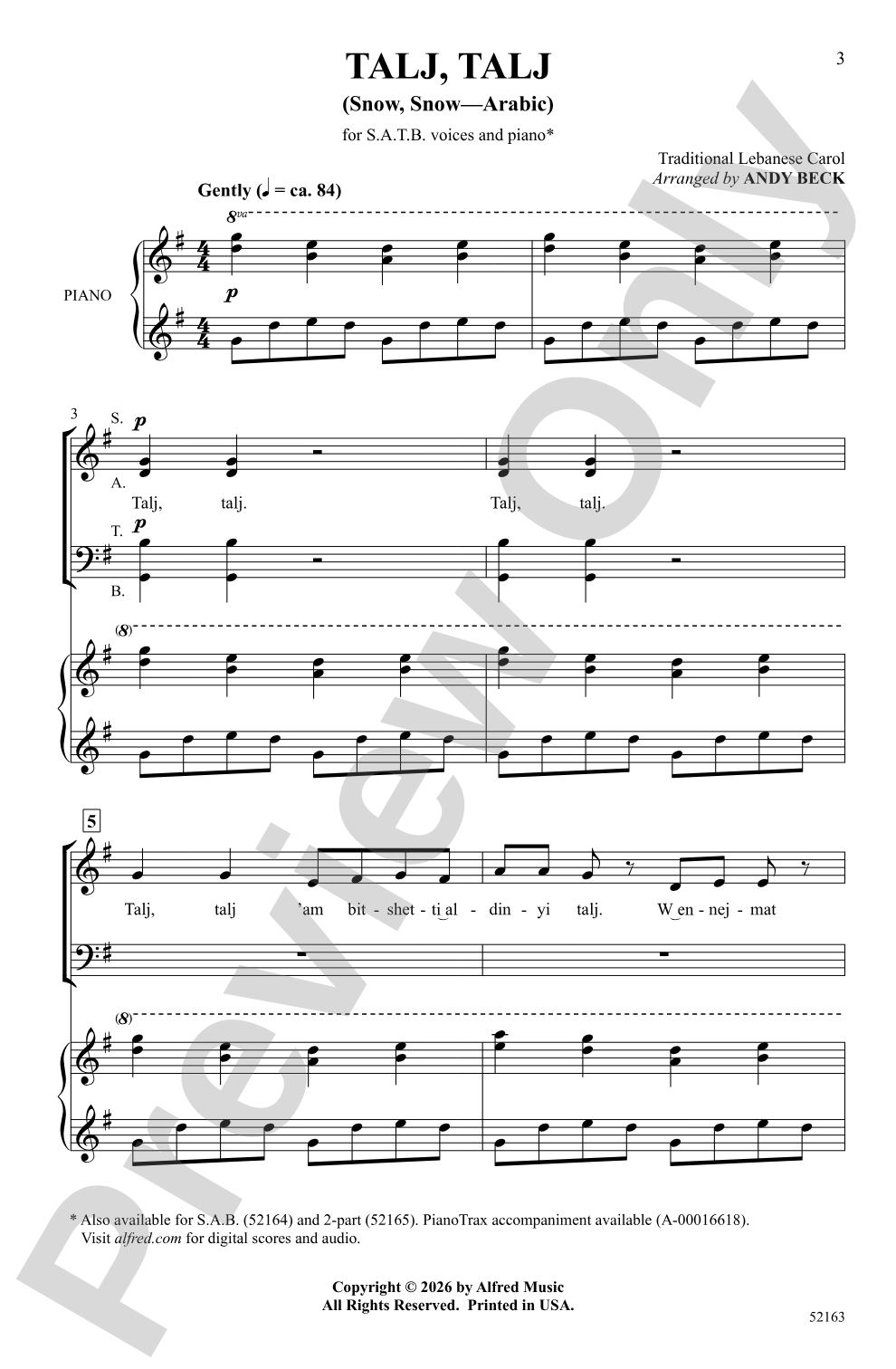Talj, Talj: SATB Choral Octavo
