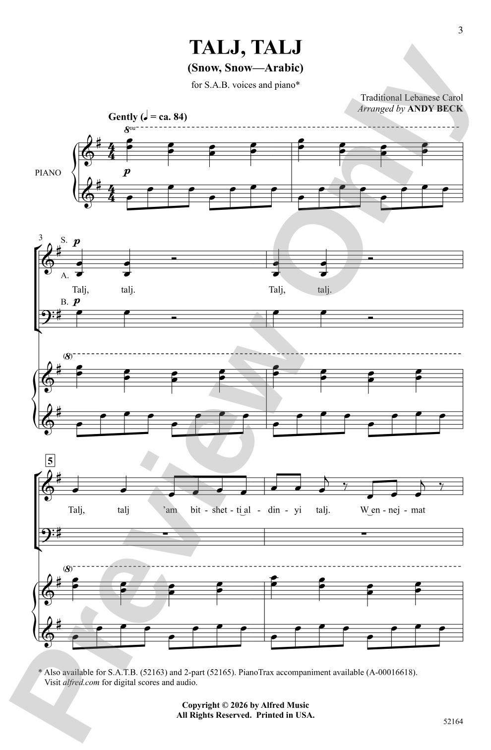 Talj, Talj: SAB Choral Octavo