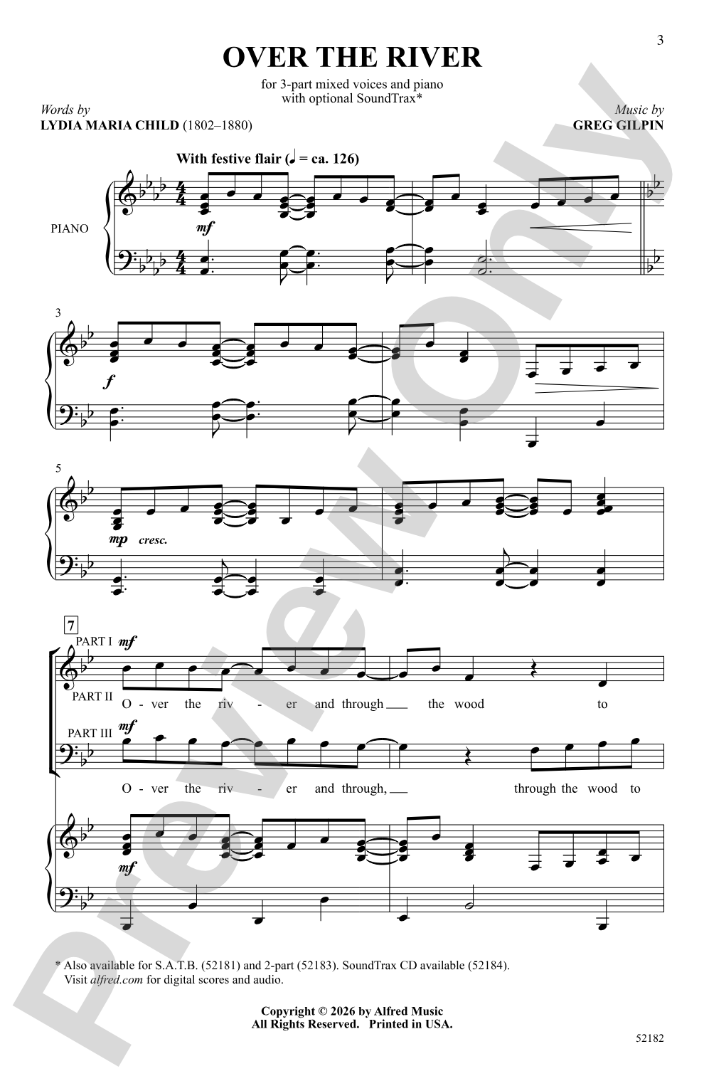 Over the River: 3-Part Mixed Choral Octavo