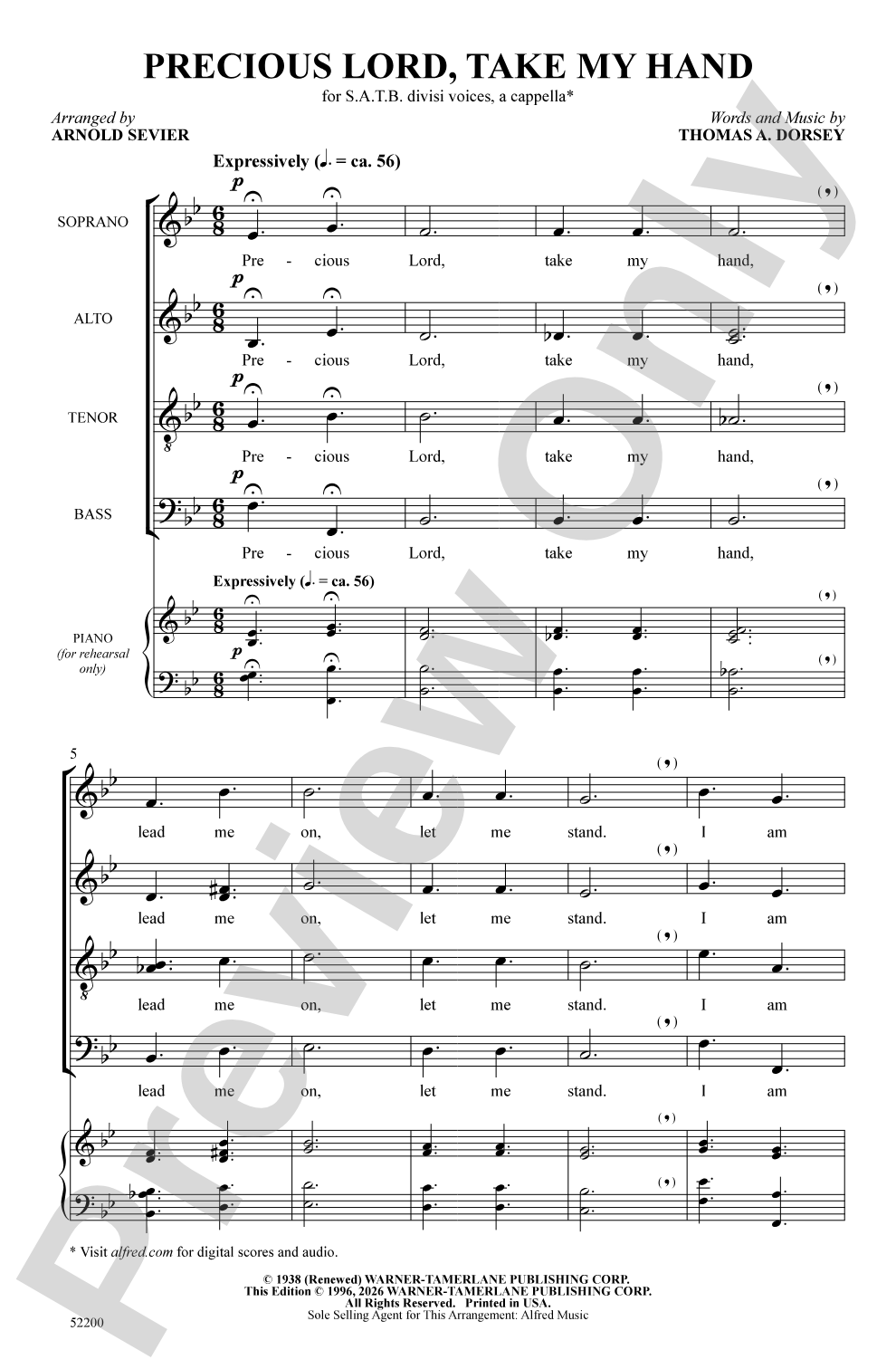 Precious Lord, Take My Hand: SATB <i>a cappella</i> Choral Octavo