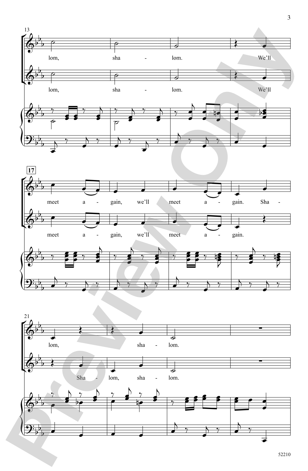 Shalom / Zum Gali: 2-Part Choral Octavo