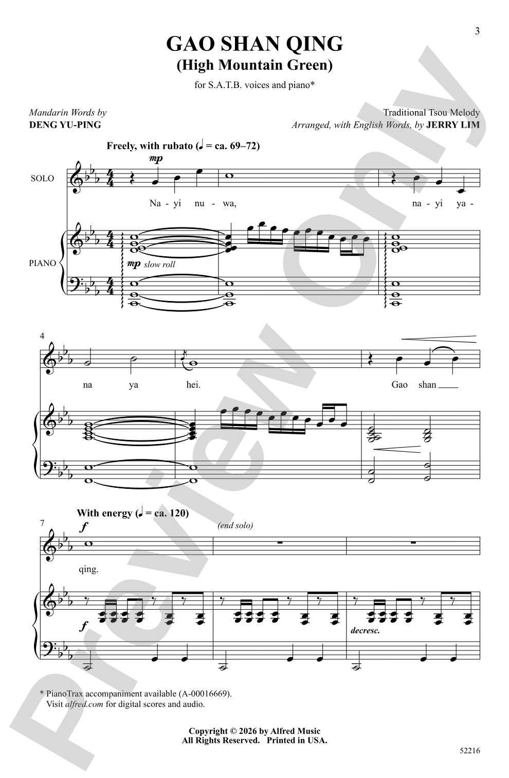 Gao Shan Qing: SATB Choral Octavo
