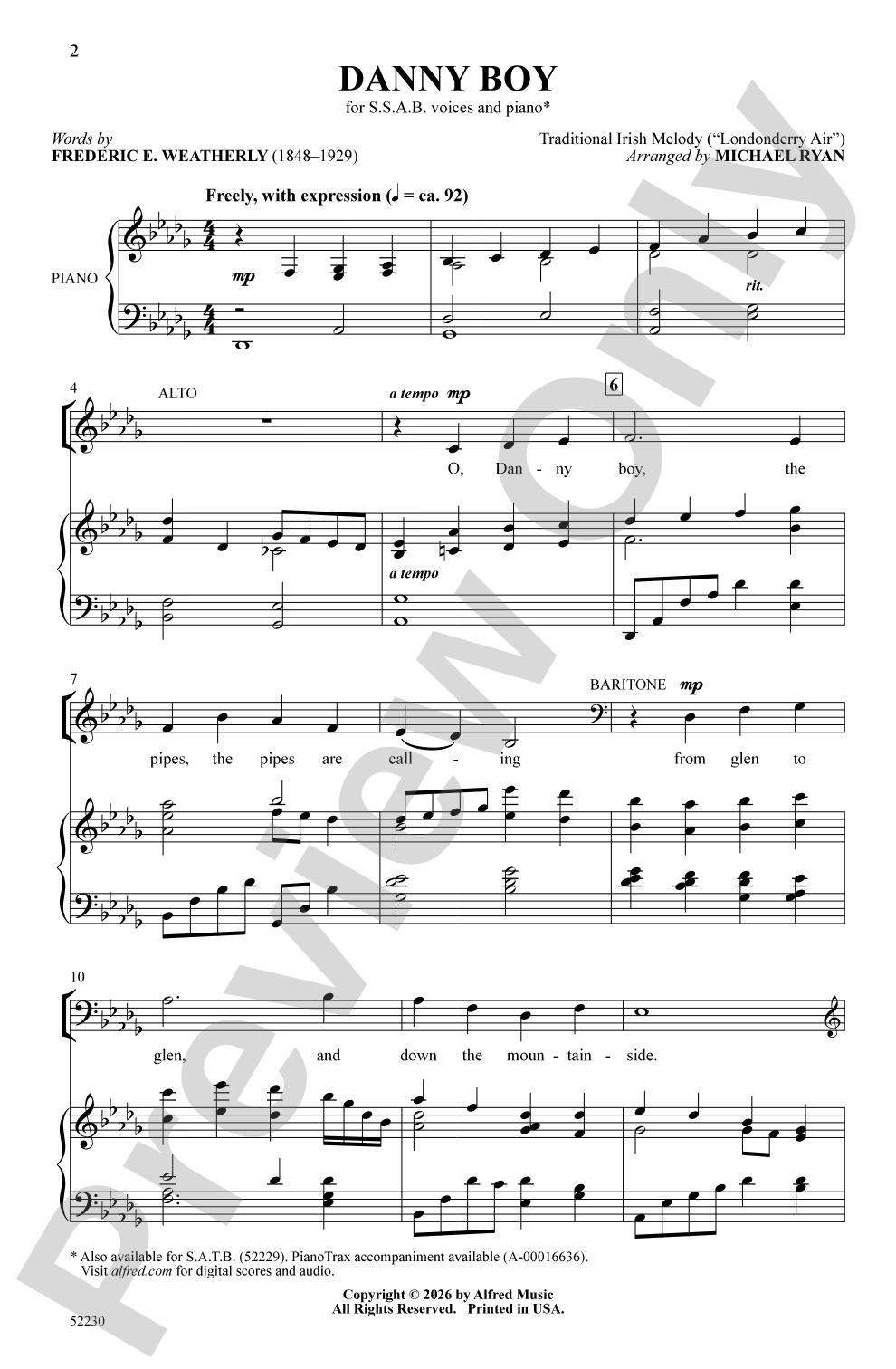 Danny Boy: SSAB Choral Octavo