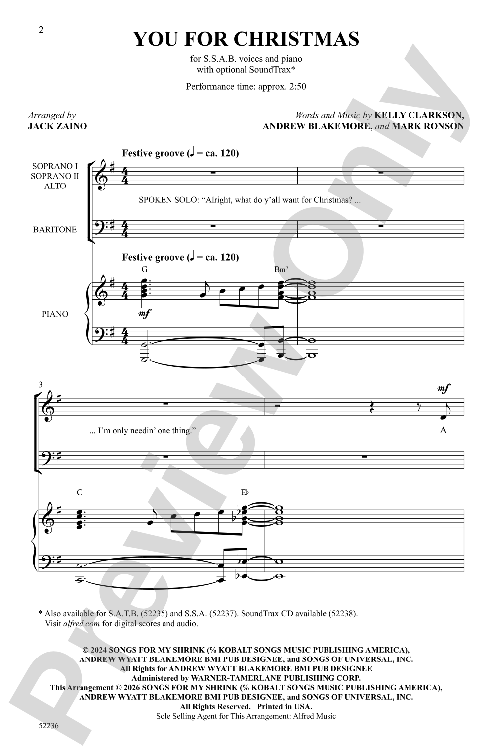 You for Christmas: SSAB Choral Octavo