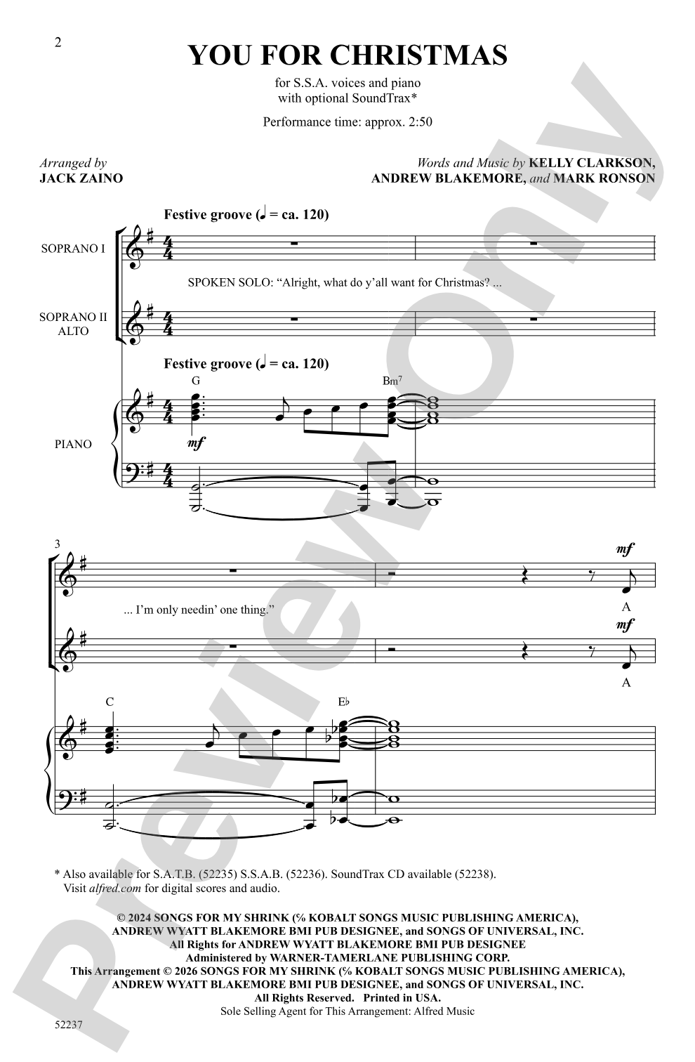 You for Christmas: SSA Choral Octavo