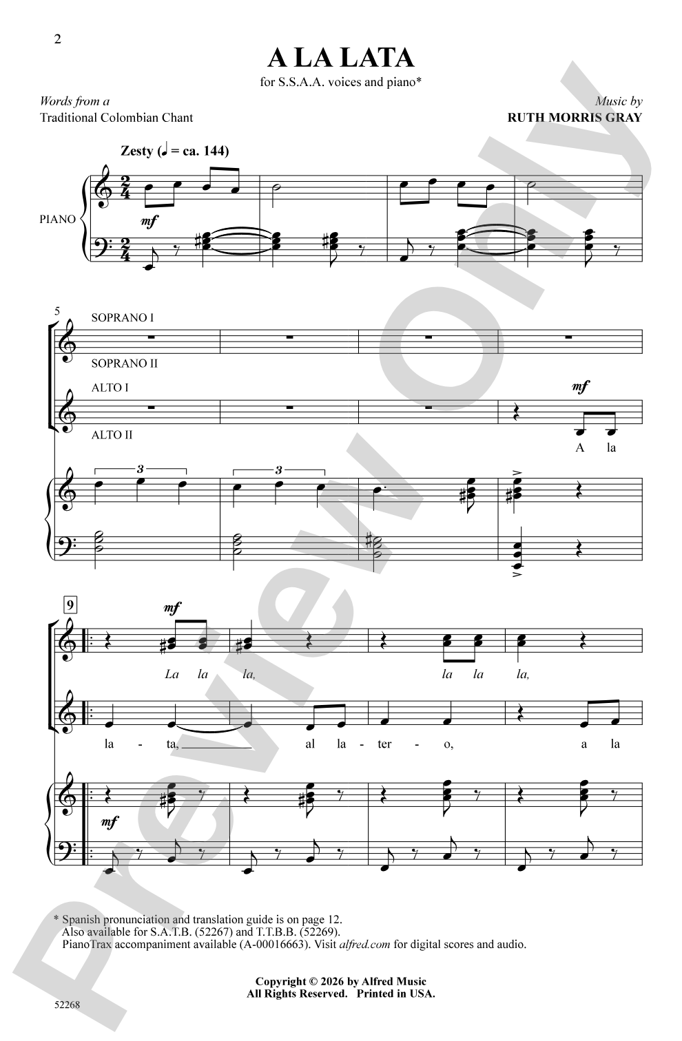 A la Lata: SSAA Choral Octavo