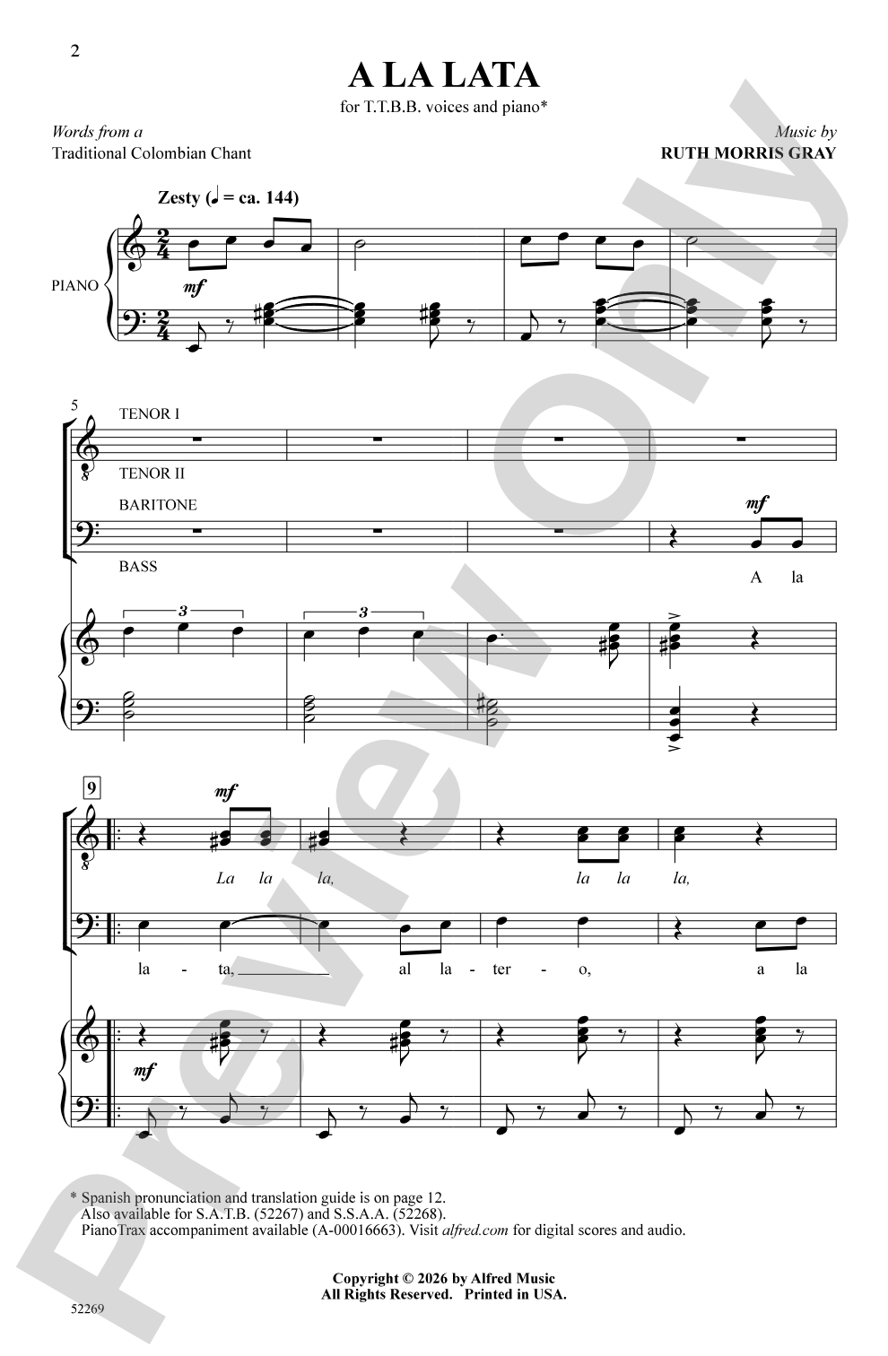 A la Lata: TTBB Choral Octavo