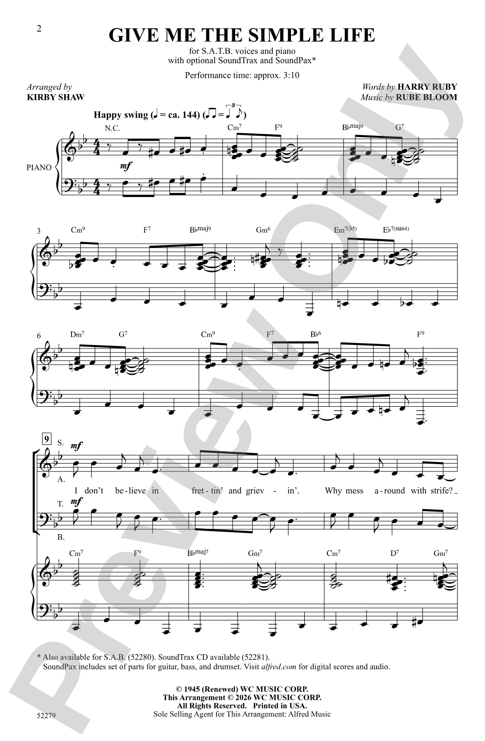 Give Me the Simple Life: SATB Choral Octavo