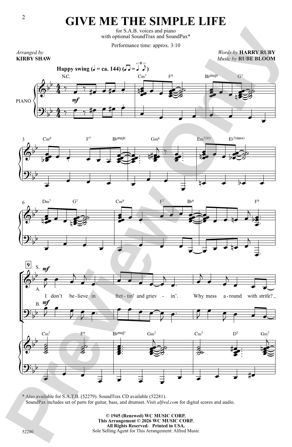 Give Me the Simple Life: SAB Choral Octavo