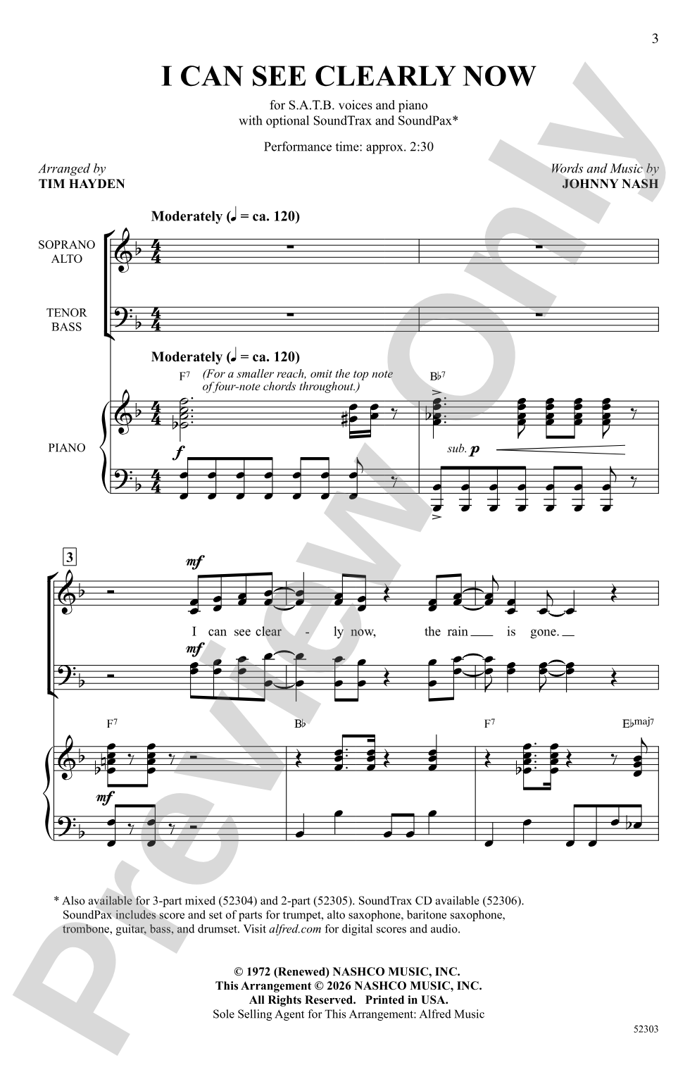 I Can See Clearly Now: SATB Choral Octavo