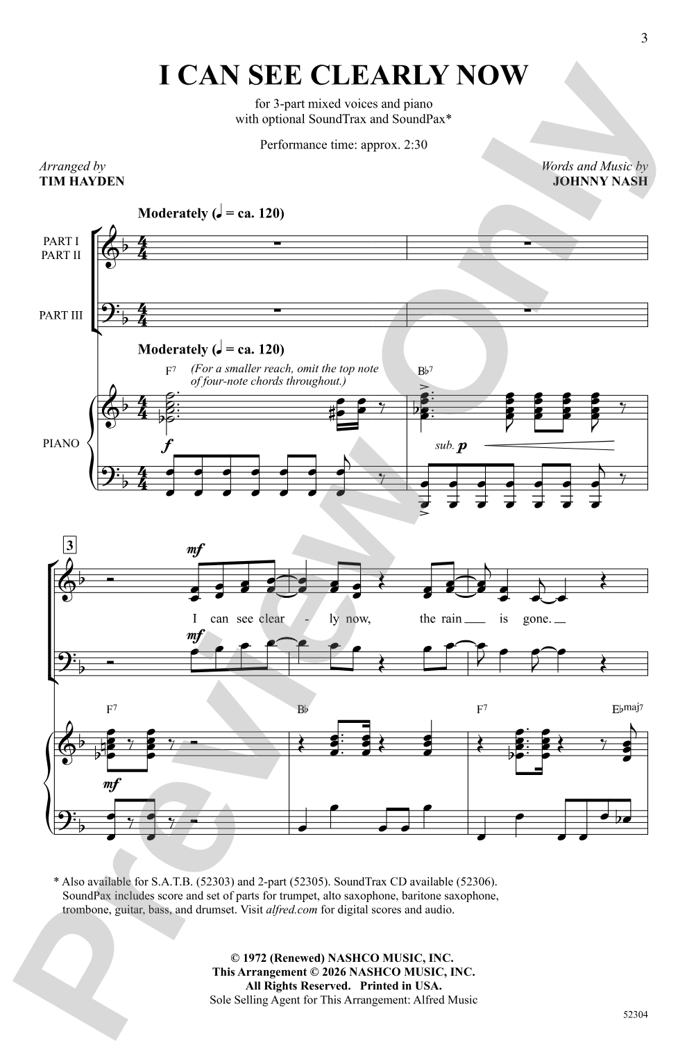 I Can See Clearly Now: 3-Part Mixed Choral Octavo