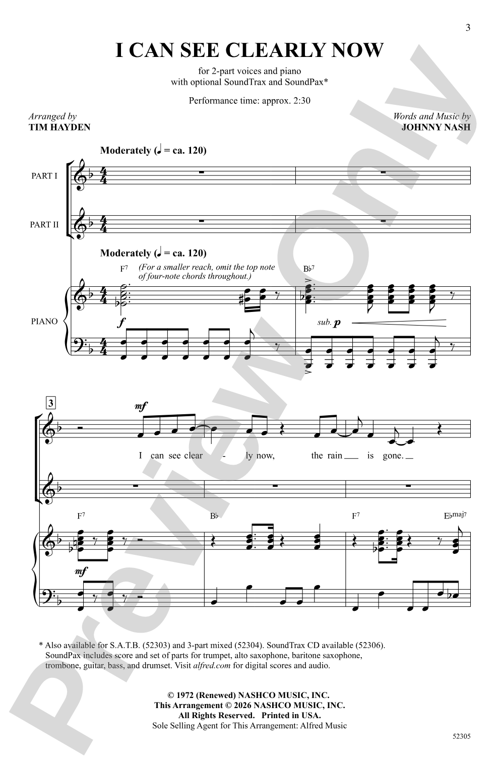 I Can See Clearly Now: 2-Part Choral Octavo