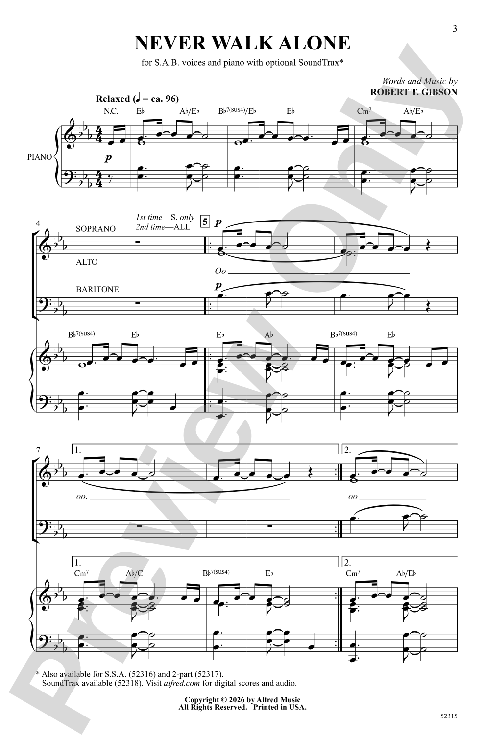 Never Walk Alone: SAB Choral Octavo