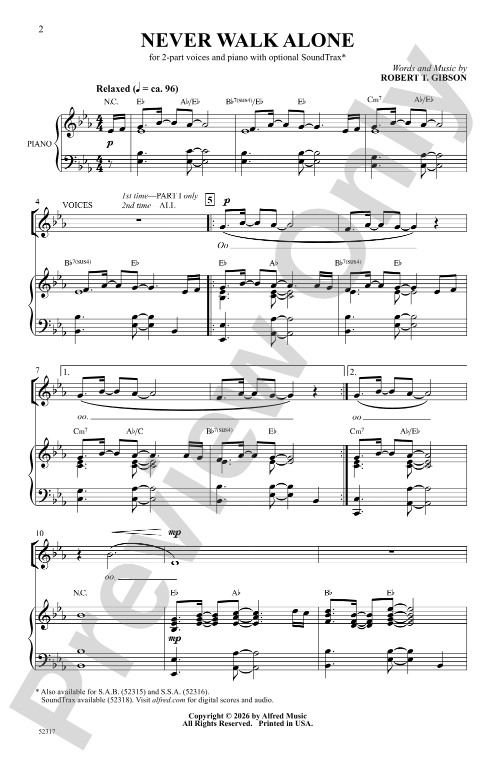 Never Walk Alone: 2-Part Choral Octavo