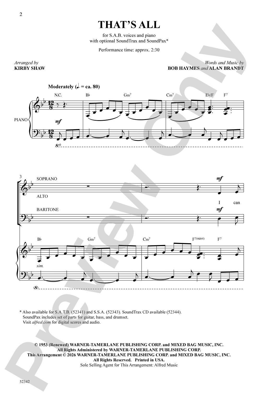 That's All: SAB Choral Octavo