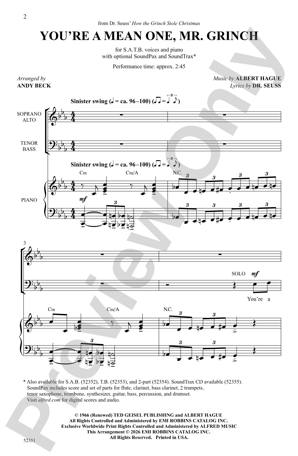 You're a Mean One, Mr. Grinch: SATB Choral Octavo