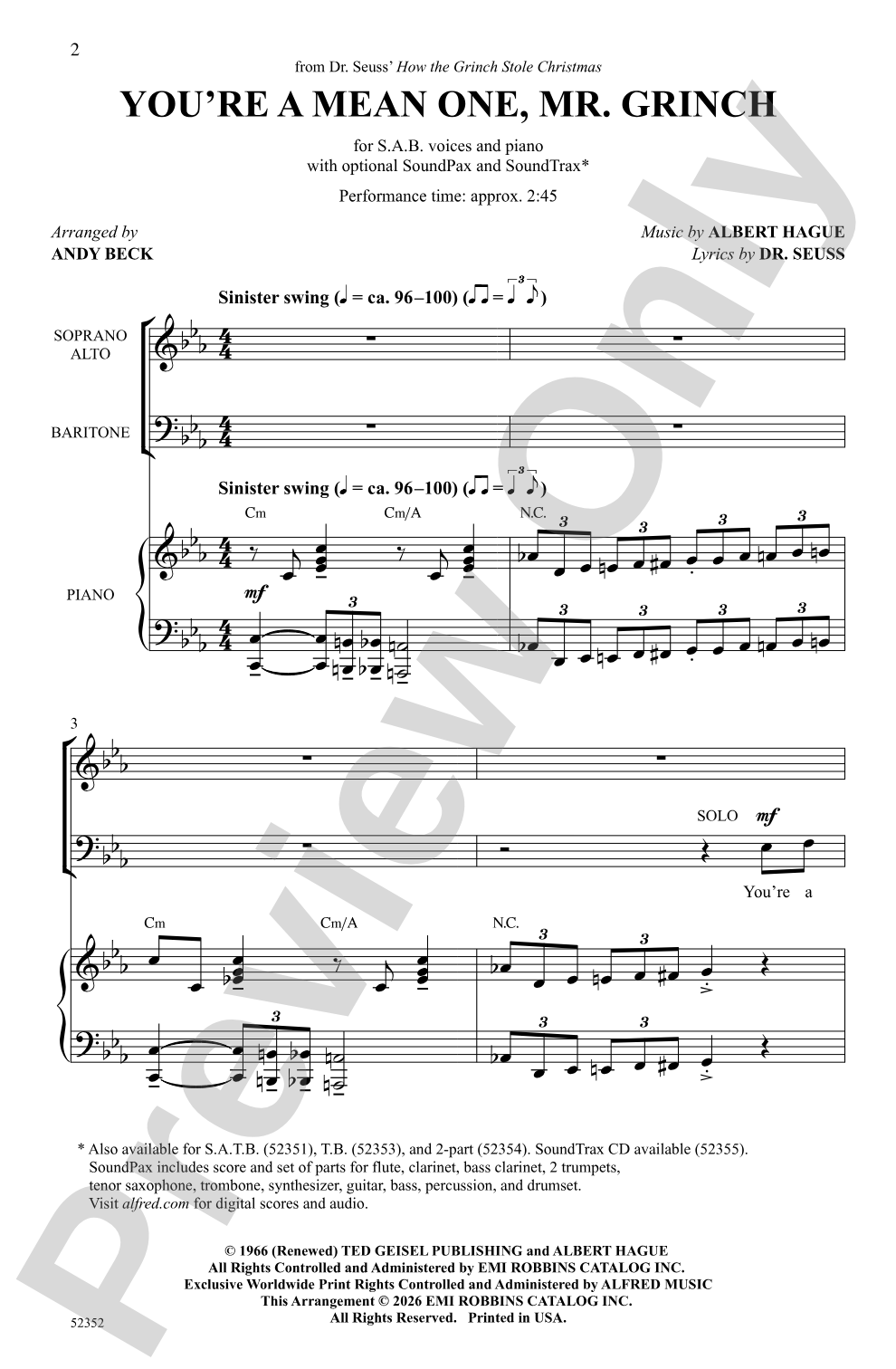 You're a Mean One, Mr. Grinch: SAB Choral Octavo