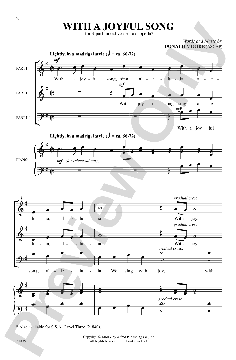 With a Joyful Song: 3-Part, <I>a cappella</I> Choral Octavo