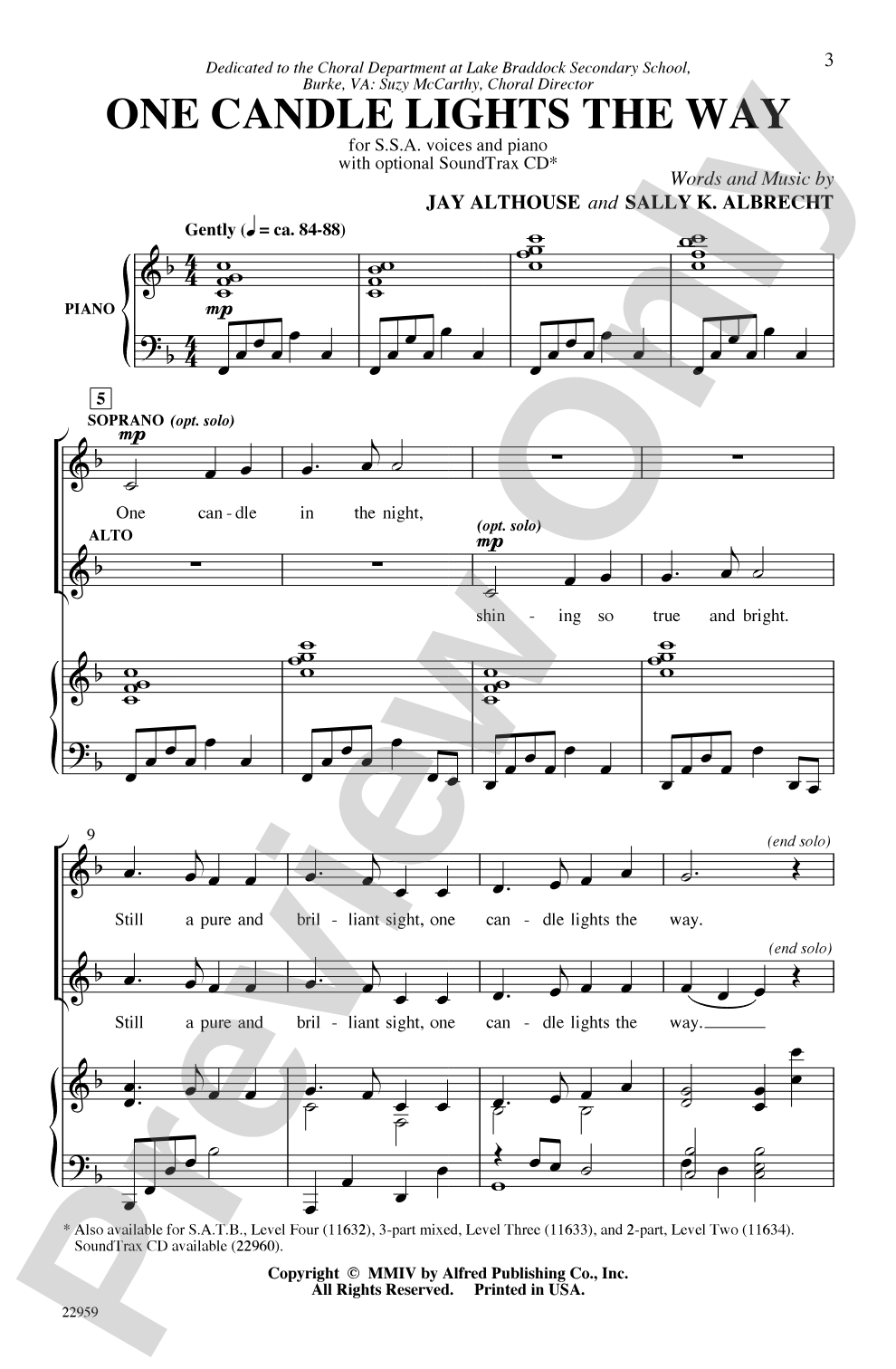 One Candle Lights the Way: SSA Choral Octavo
