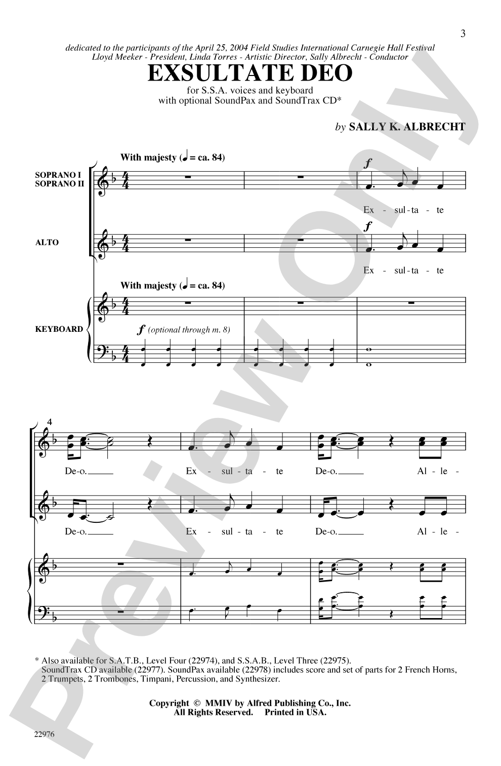 Exsultate Deo: SSA Choral Octavo