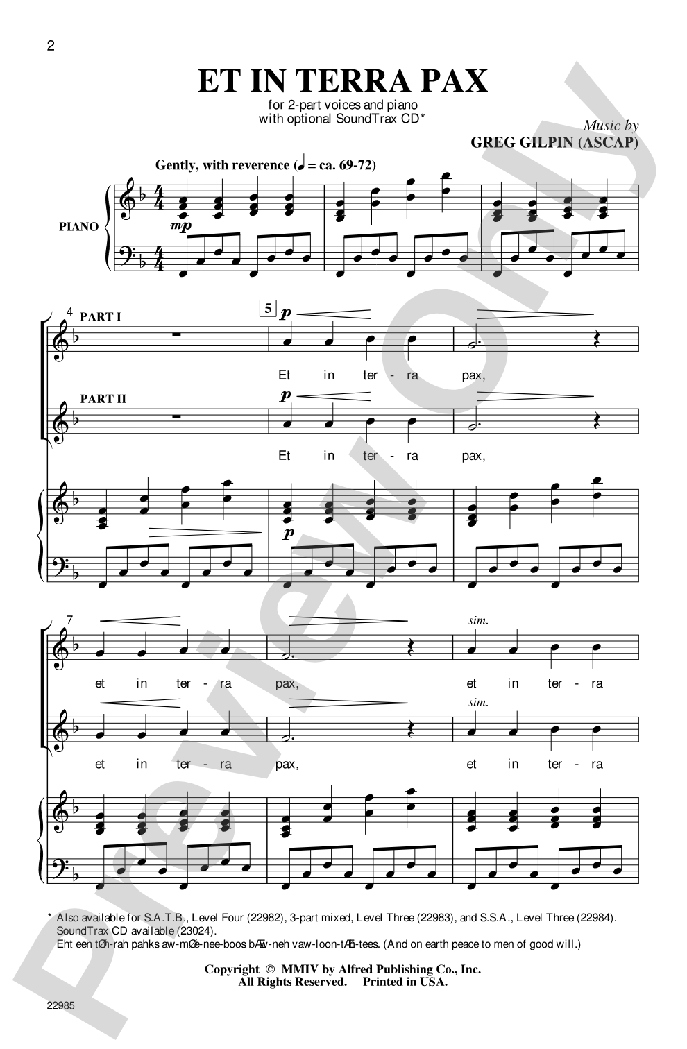 Et In Terra Pax: 2-Part Choral Octavo