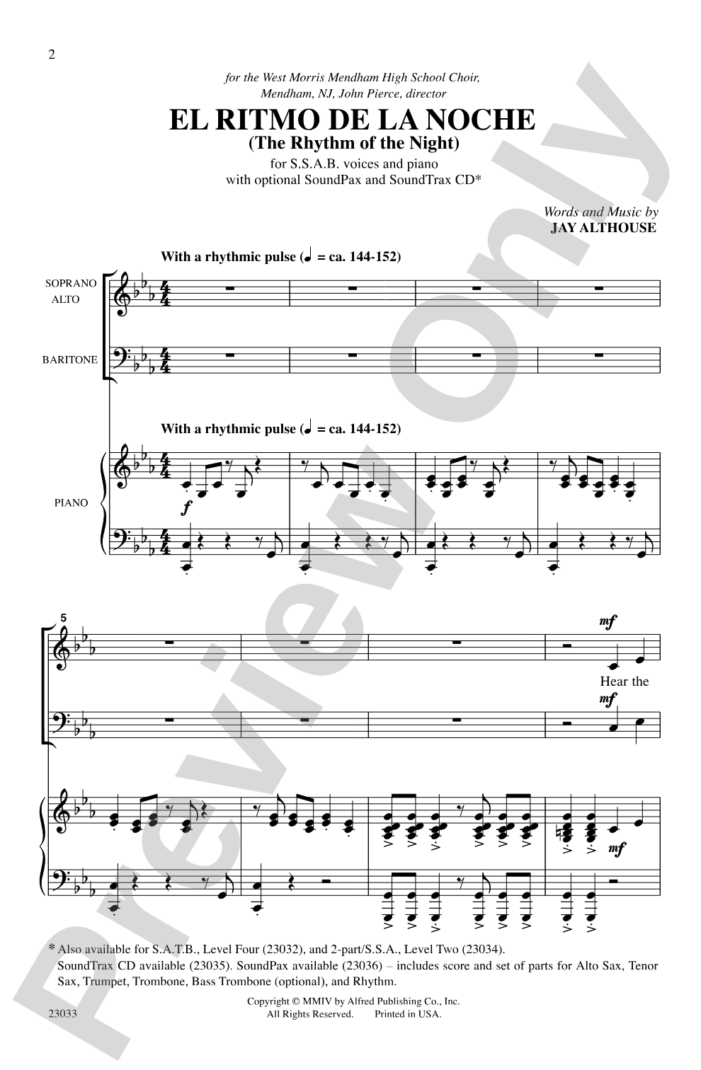 El Ritmo de la Noche: SSAB Choral Octavo