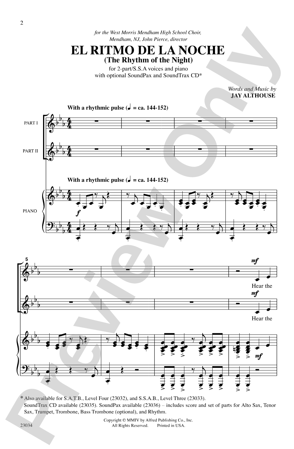 El Ritmo de la Noche: 2-Part/SSA Choral Octavo