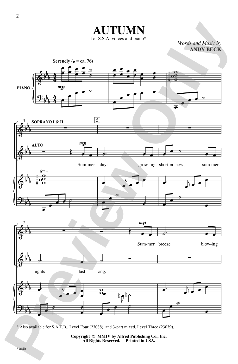 Autumn: SSA Choral Octavo