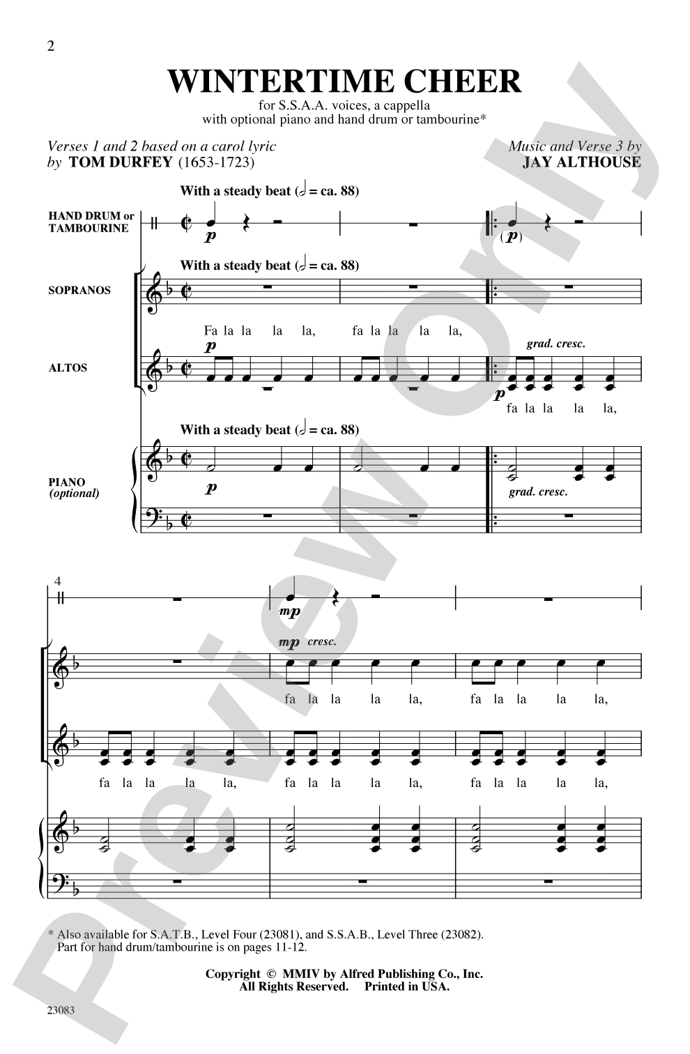 Wintertime Cheer: SSAA, <I>a cappella</I> Choral Octavo