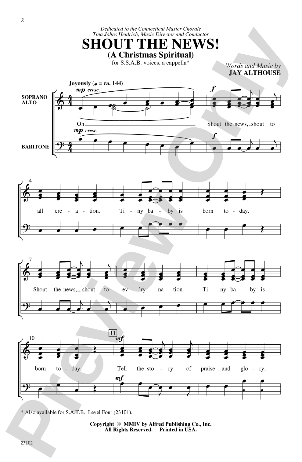 Shout the News!: SSAB, <i>a cappella</i> Choral Octavo