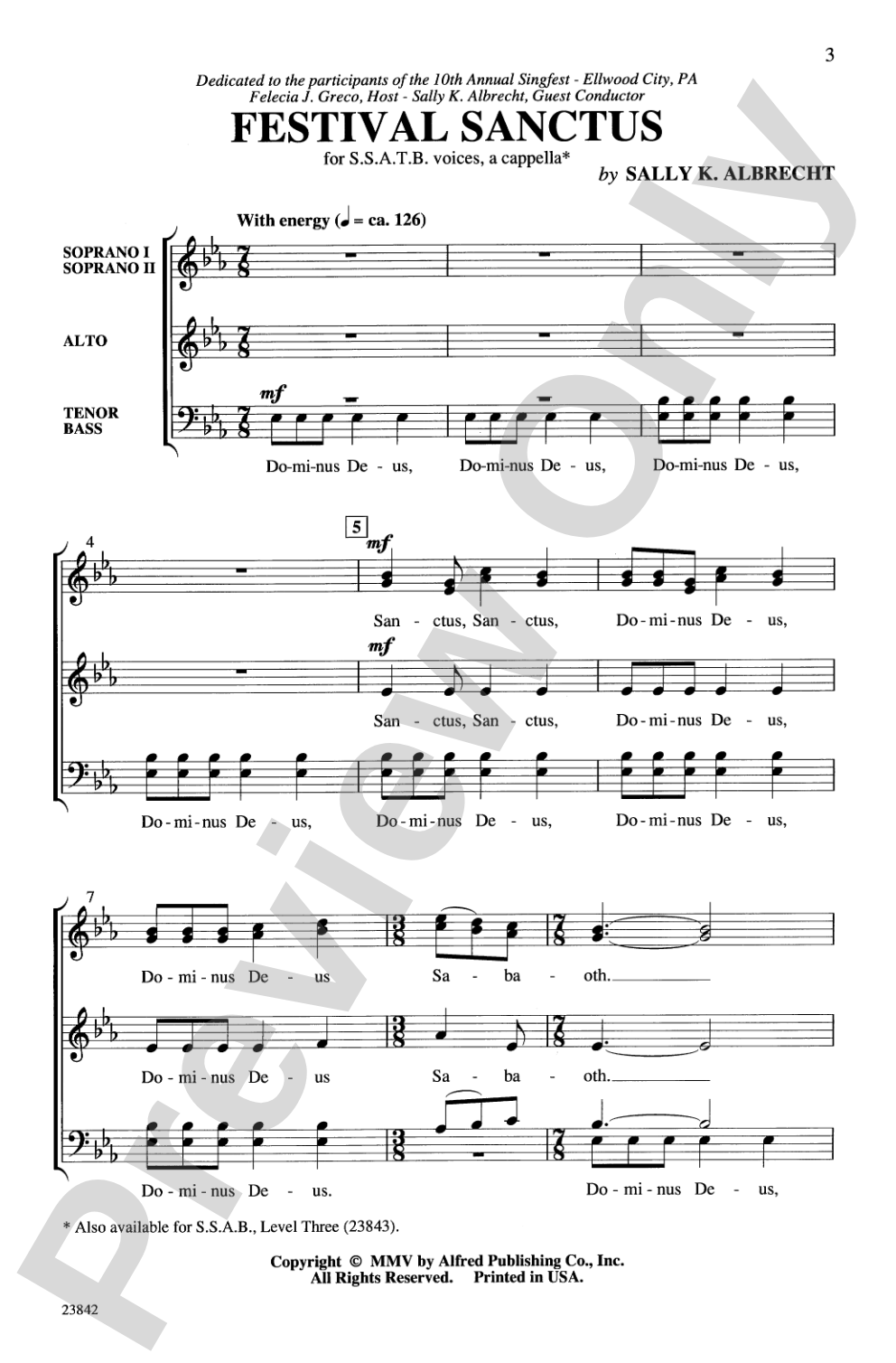 Festival Sanctus: SSATB, <I>a cappella</I> Choral Octavo