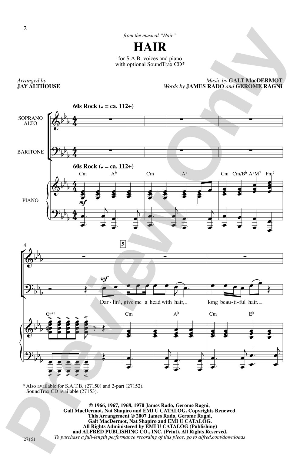 Hair: SAB Choral Octavo