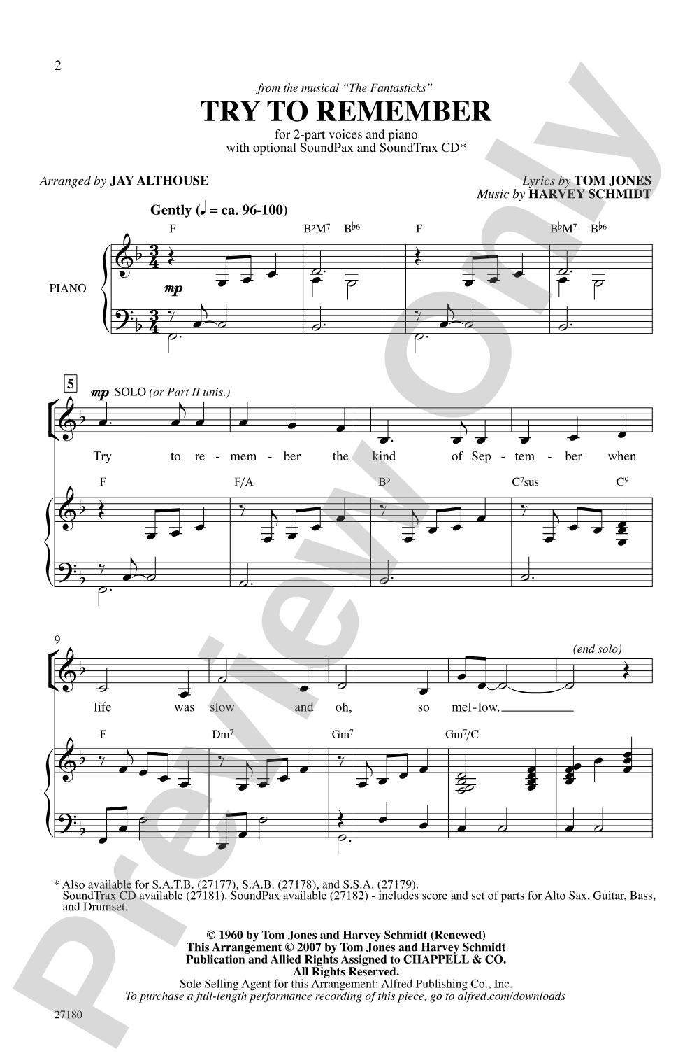 Try to Remember: 2-Part Choral Octavo