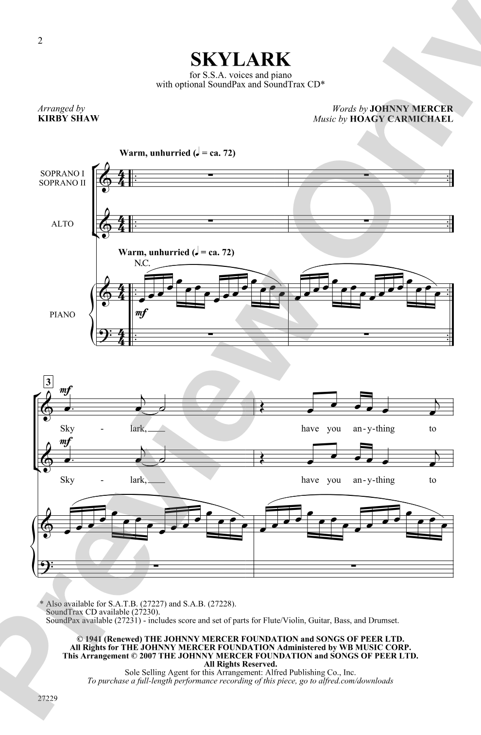 Skylark: SSA Choral Octavo