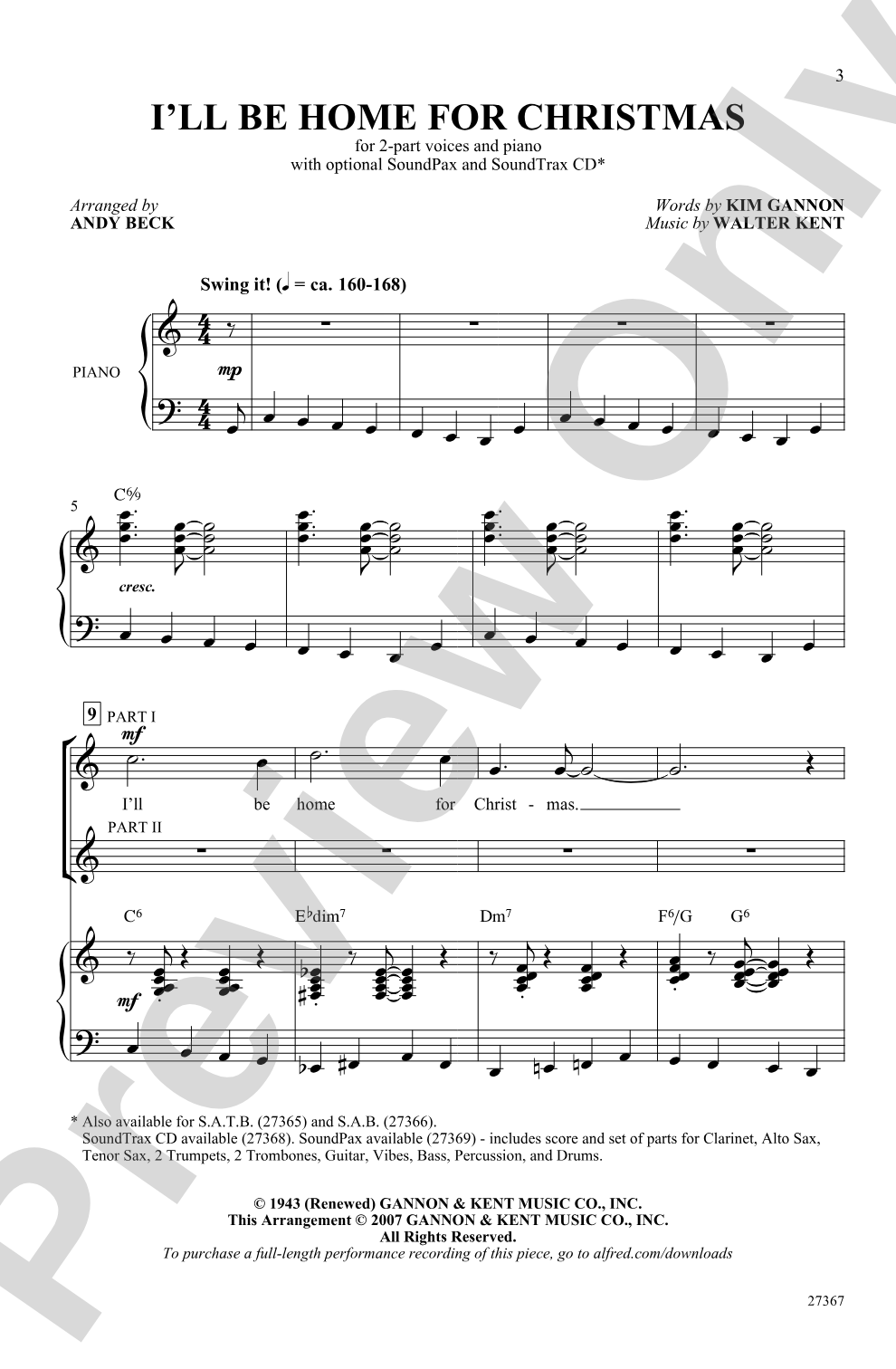 I'll Be Home for Christmas: 2-Part Choral Octavo
