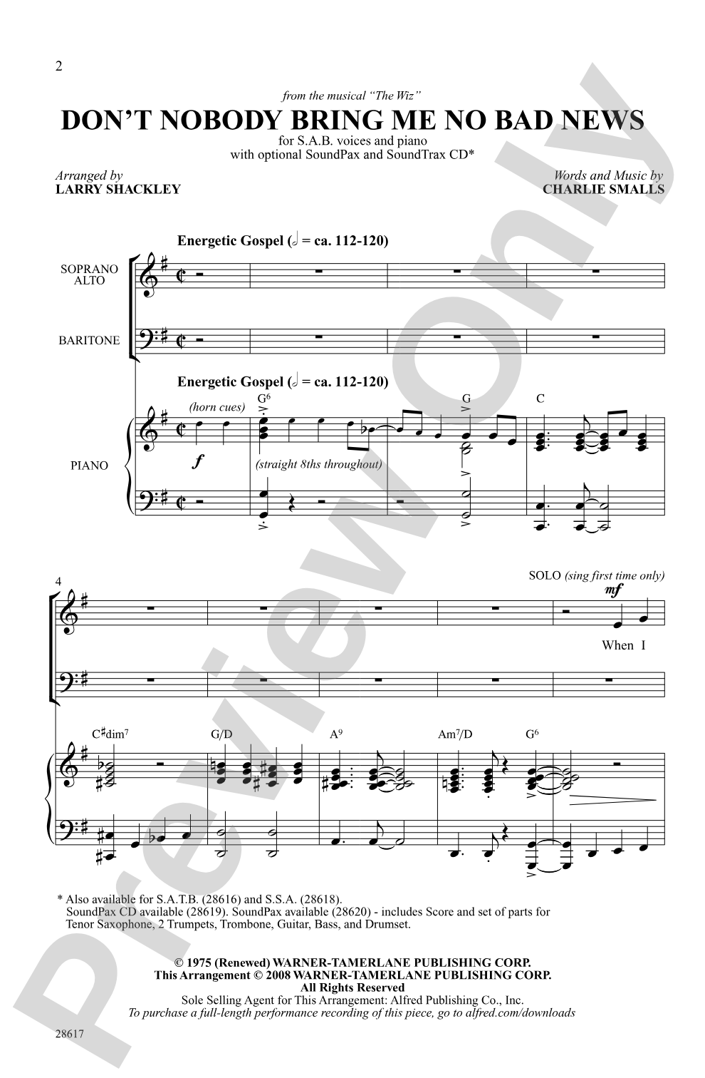Don't Nobody Bring Me No Bad News: SAB Choral Octavo