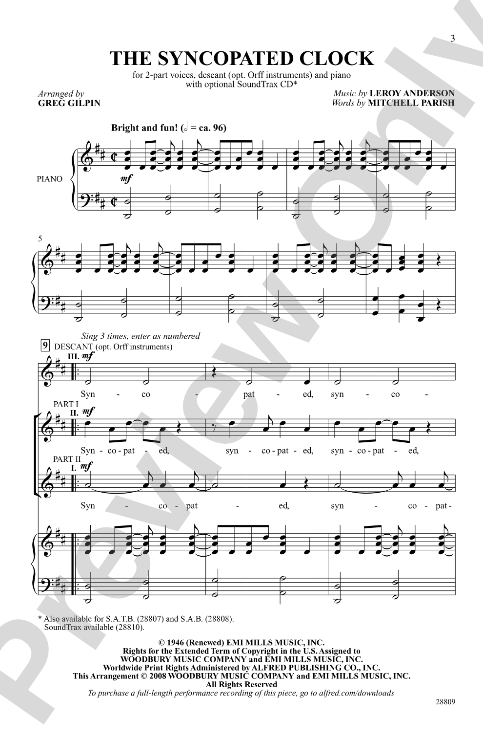 The Syncopated Clock: 2-Part Choral Octavo