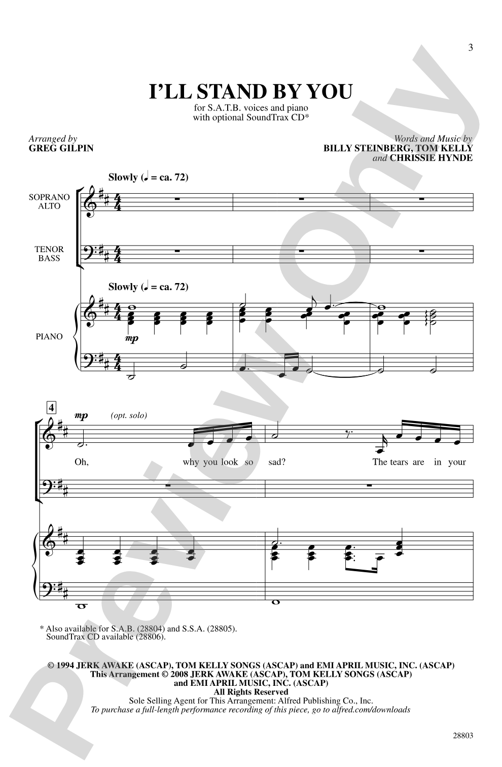 I'll Stand by You: SATB Choral Octavo