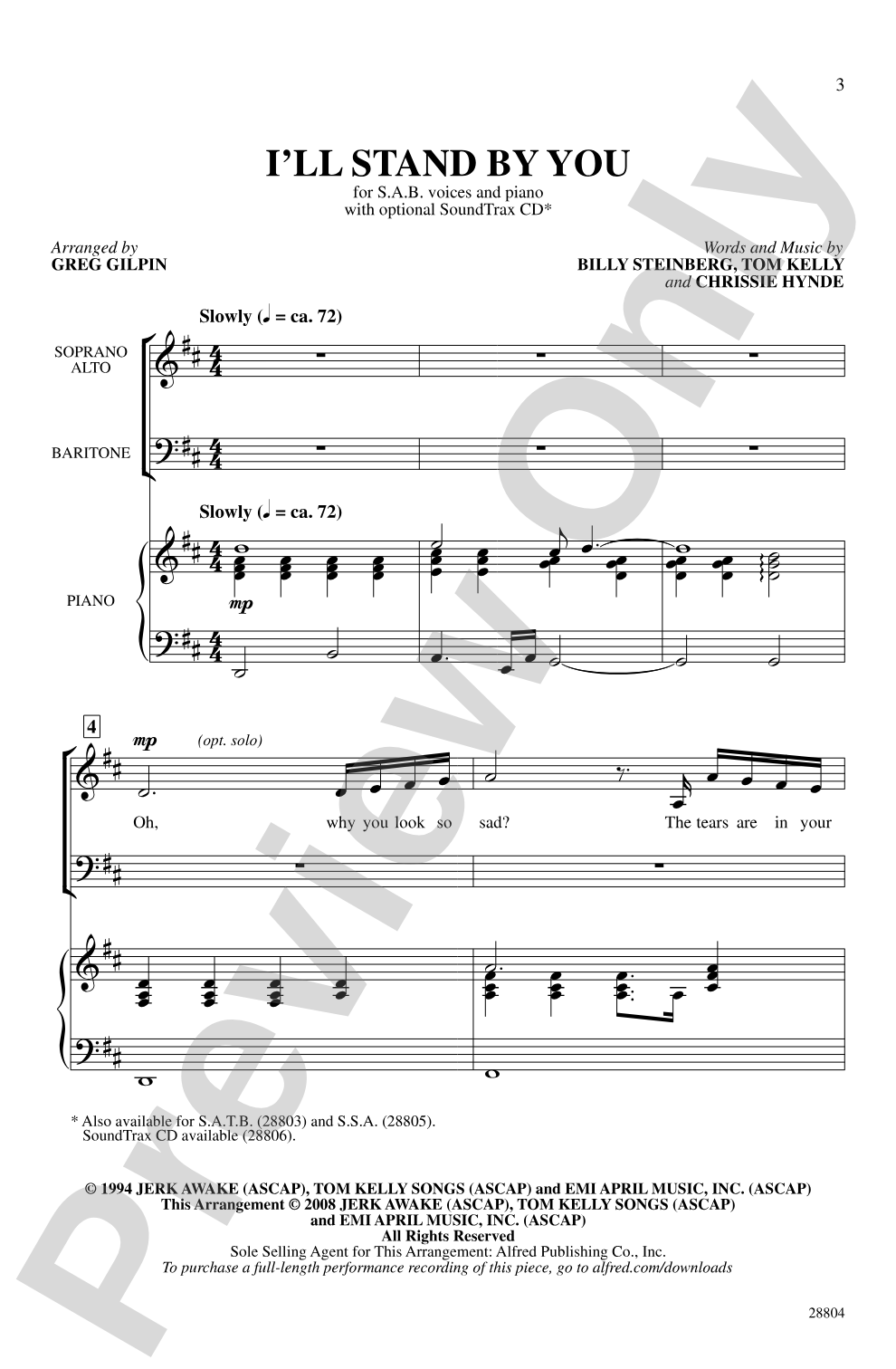 I'll Stand by You: SAB Choral Octavo