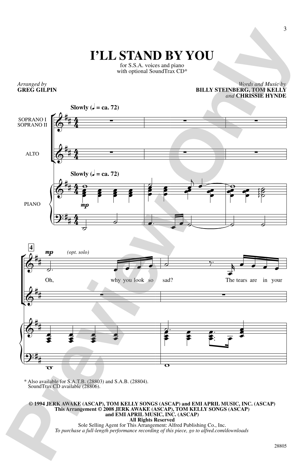 I'll Stand by You: SSA Choral Octavo