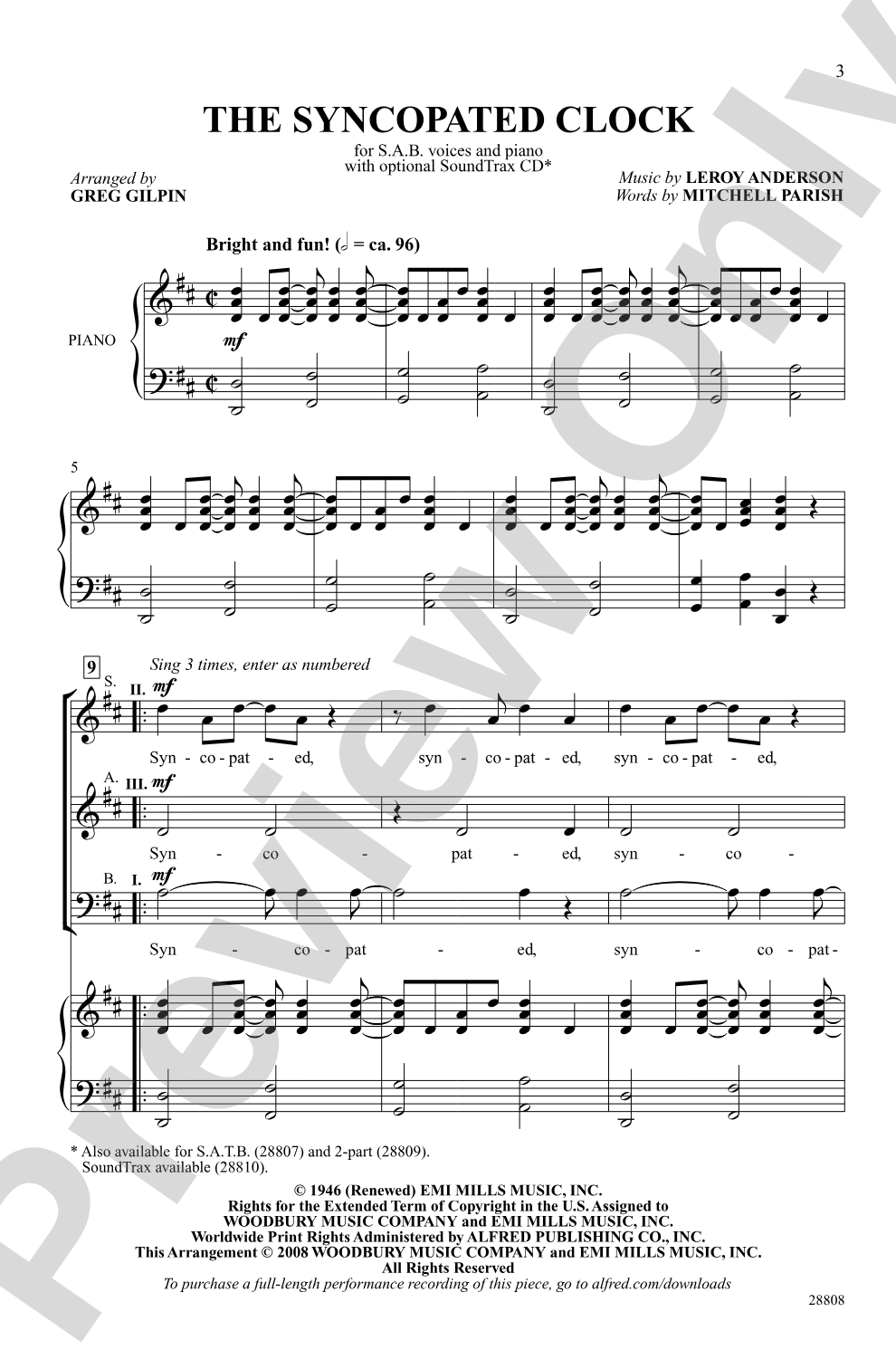 The Syncopated Clock: SAB Choral Octavo