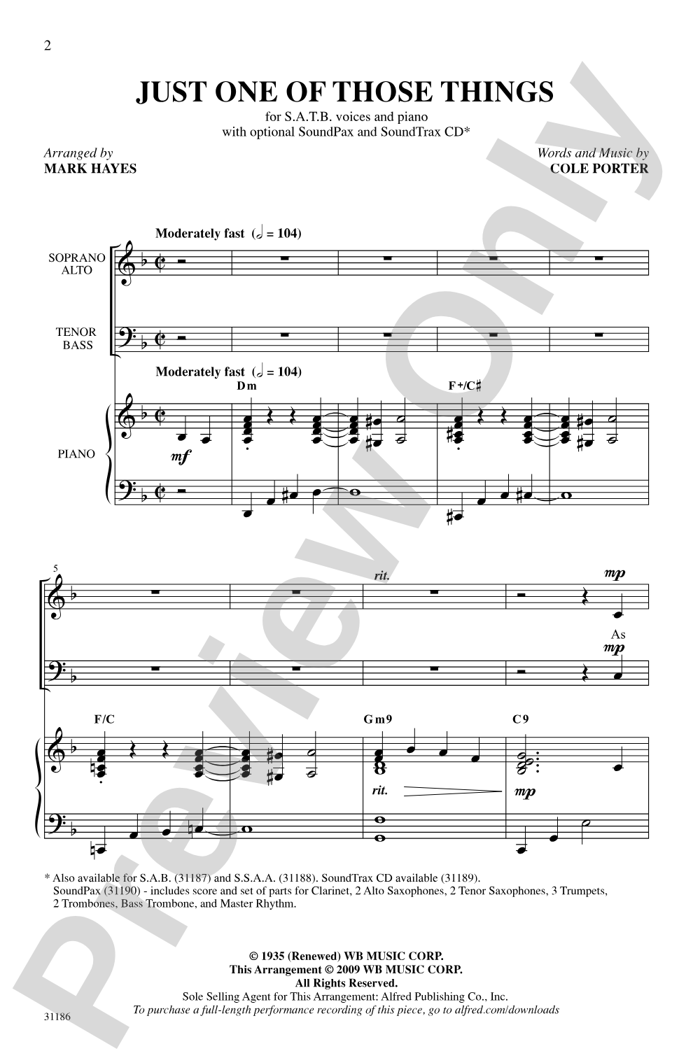 Just One of Those Things: SATB Choral Octavo