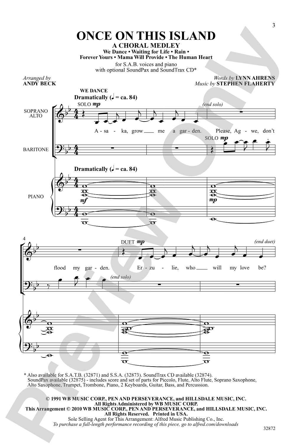 Once on This Island: A Choral Medley: SAB Choral Octavo