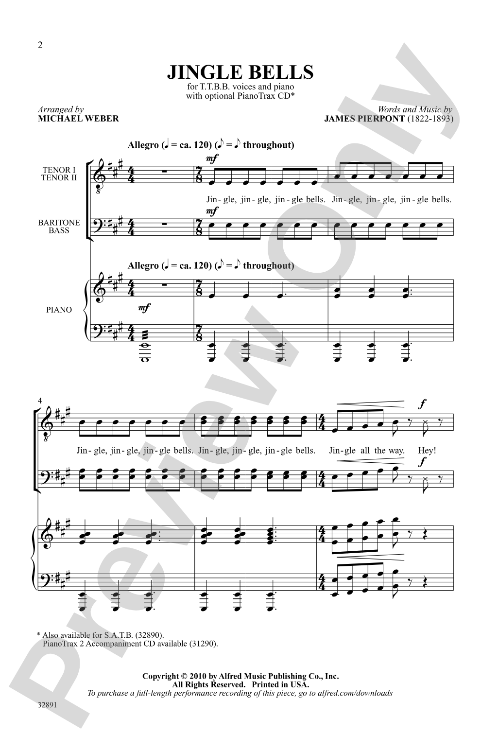 Jingle Bells: TTBB Choral Octavo