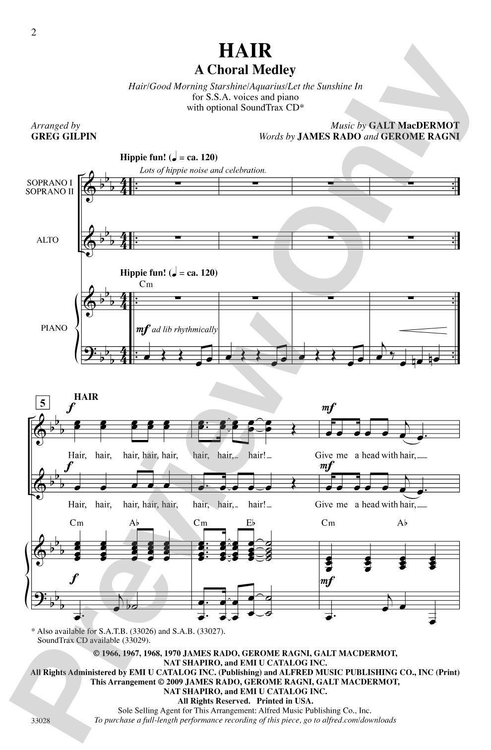 Hair: A Choral Medley: SSA Choral Octavo