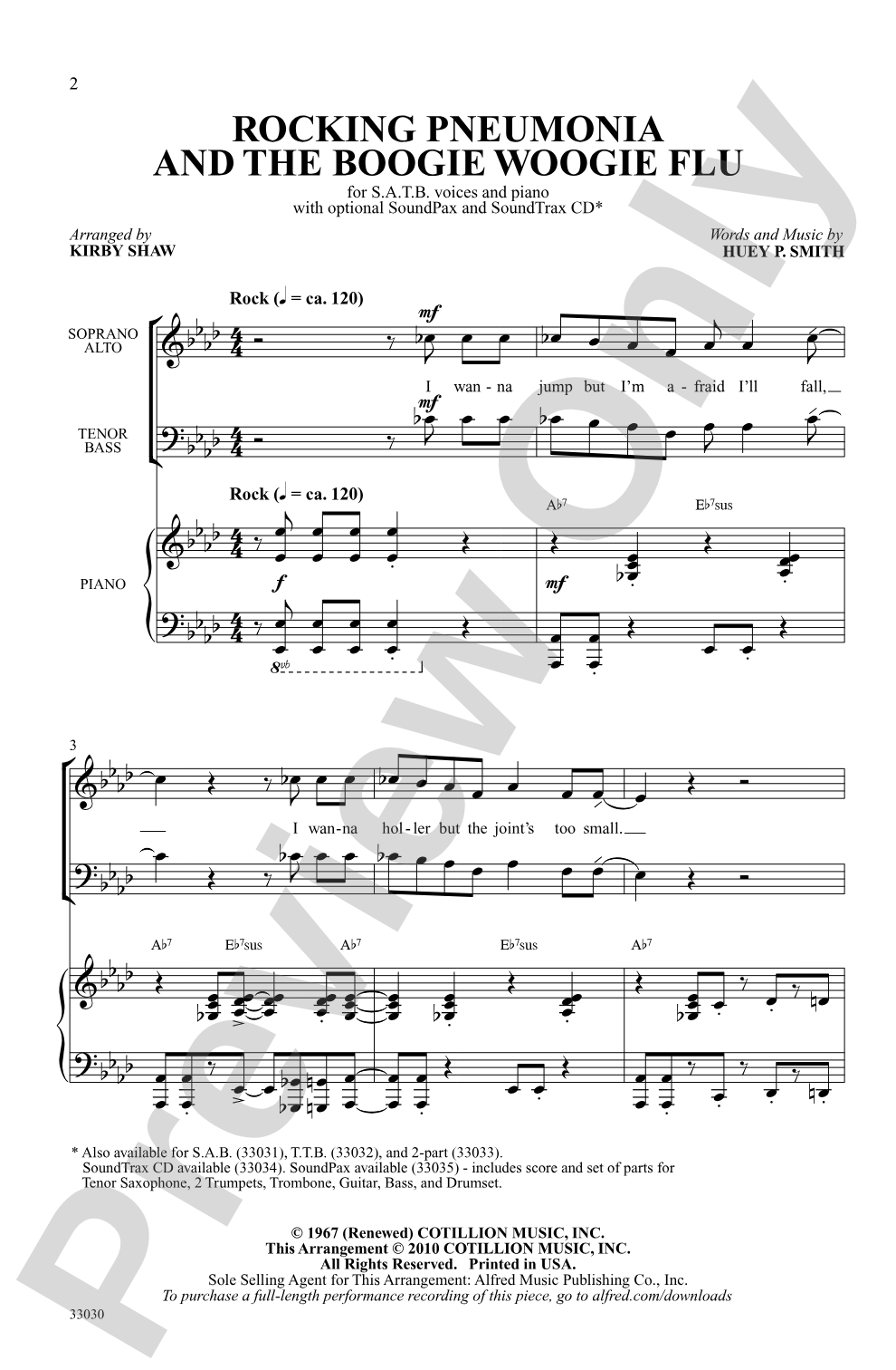 Rocking Pneumonia and the Boogie Woogie Flu: SATB Choral Octavo