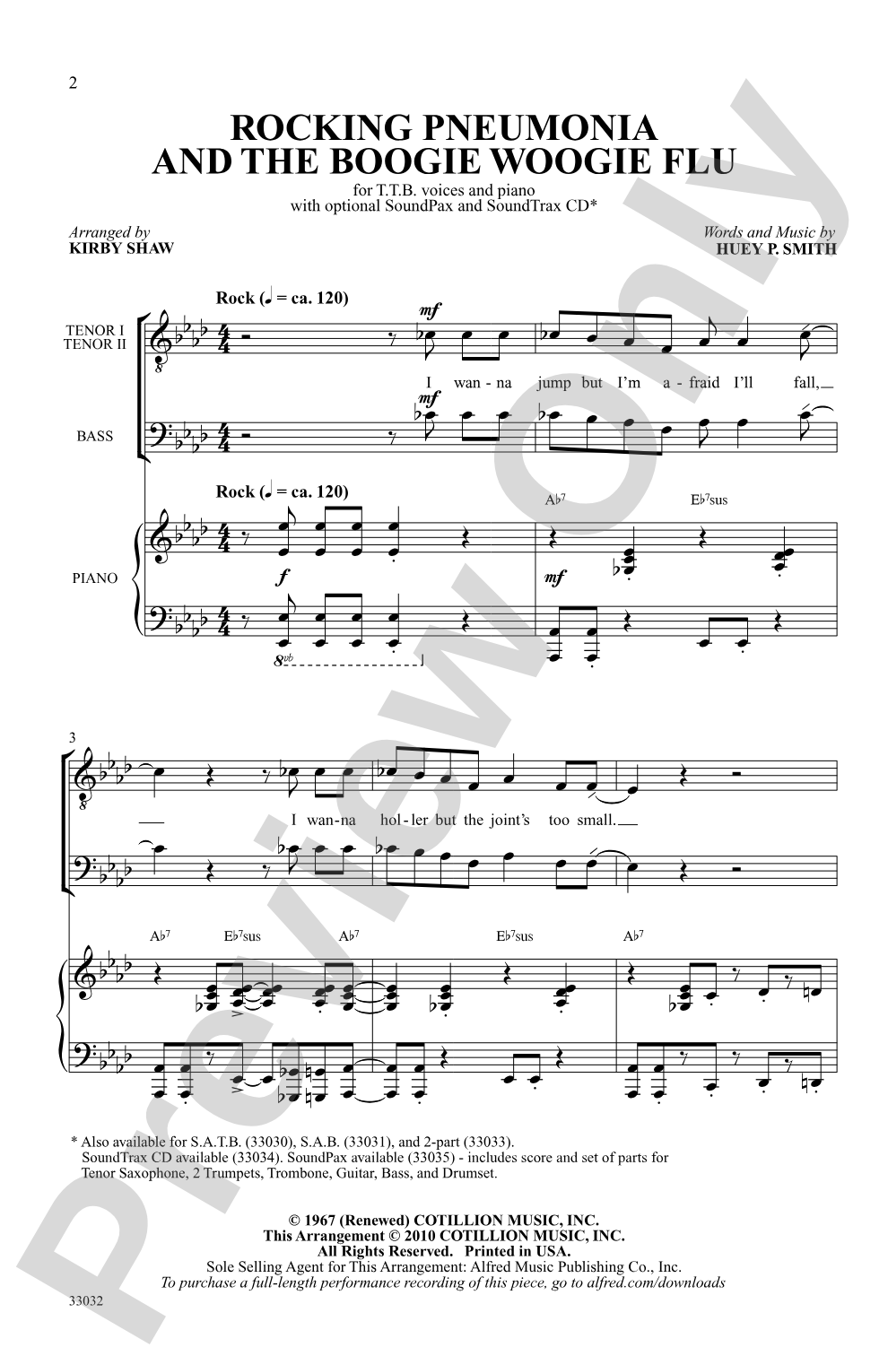 Rocking Pneumonia and the Boogie Woogie Flu: TTB Choral Octavo