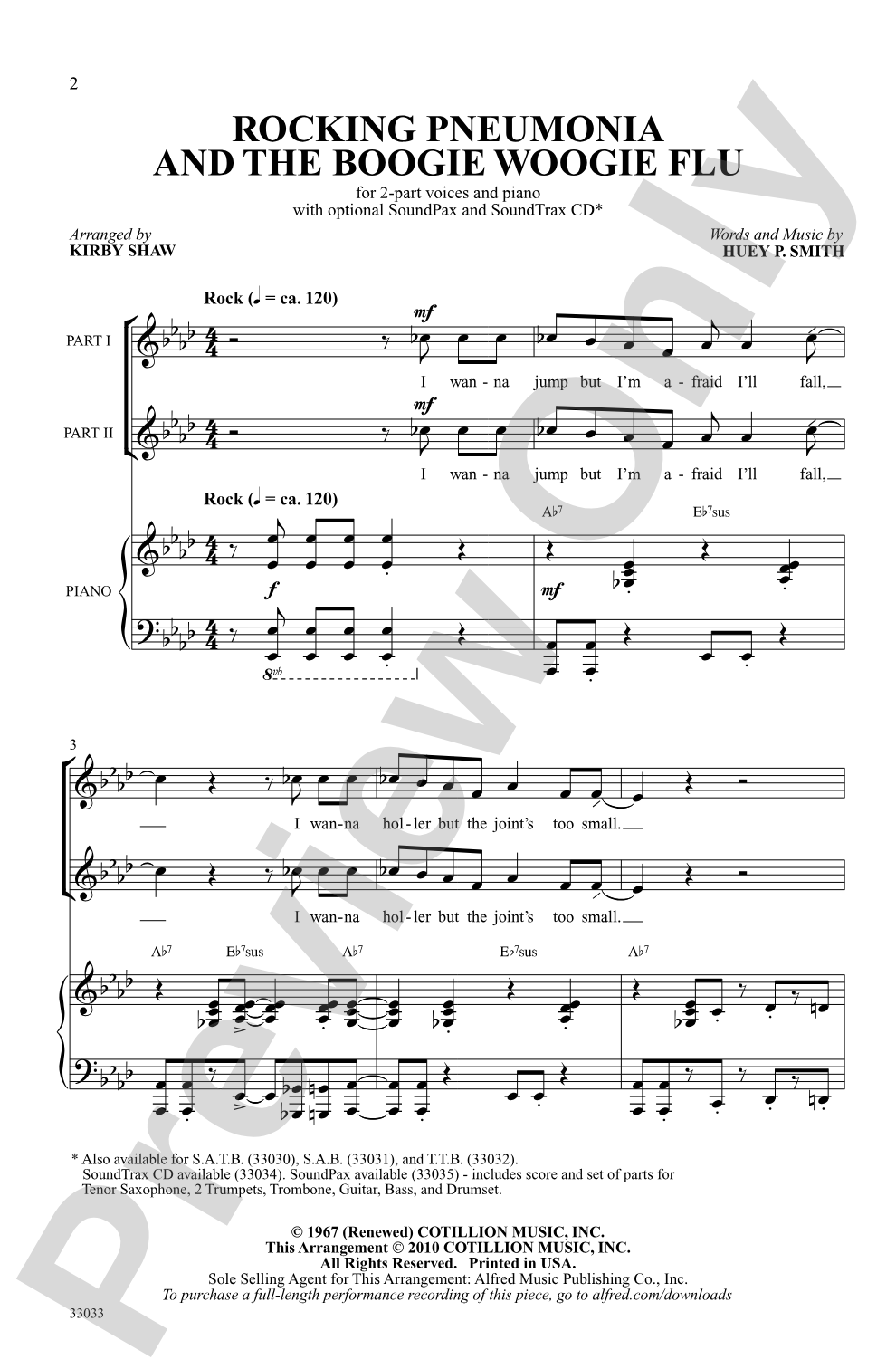 Rocking Pneumonia and the Boogie Woogie Flu: 2-Part Choral Octavo