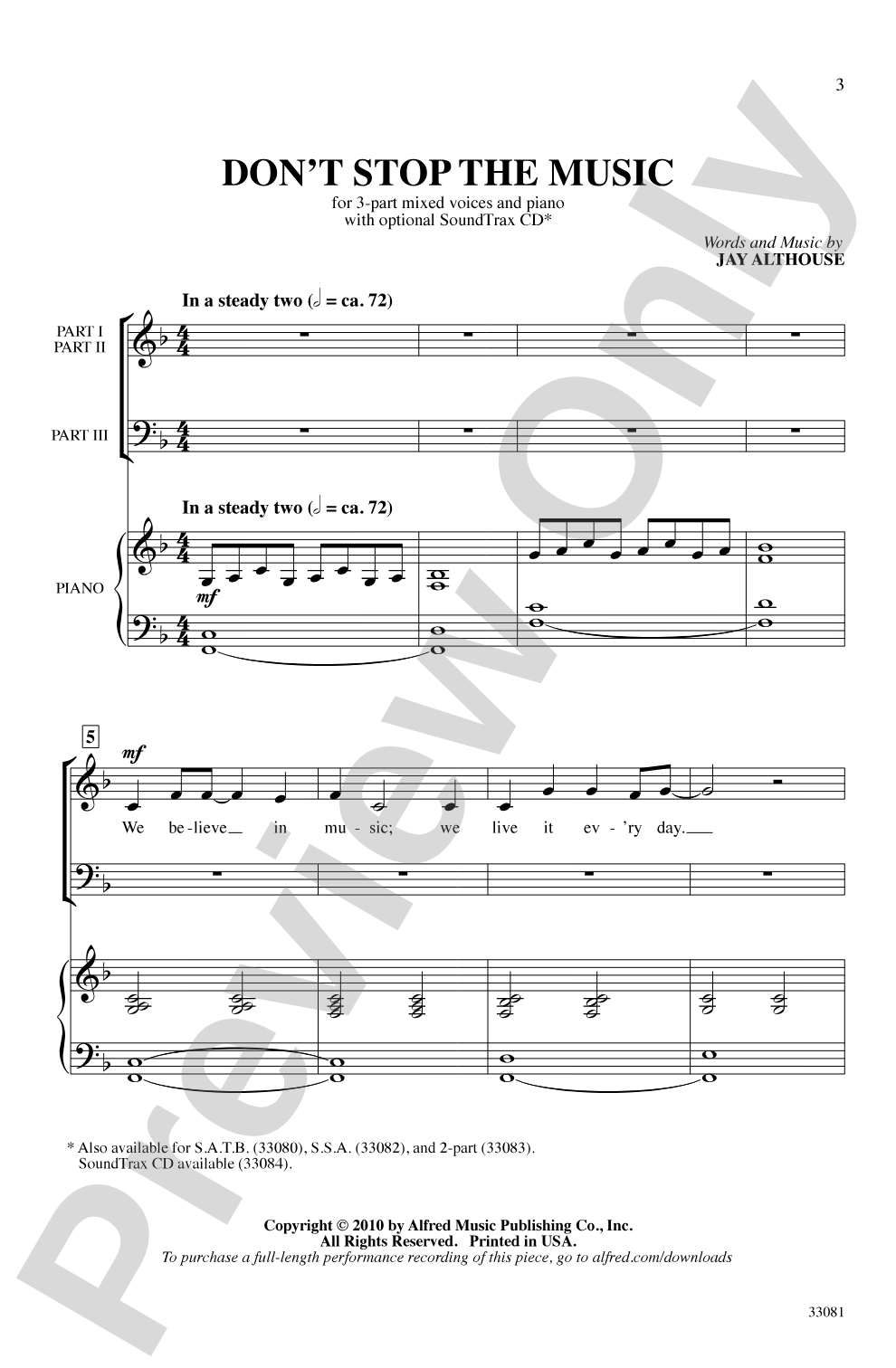 Don't Stop the Music: 3-Part Mixed Choral Octavo