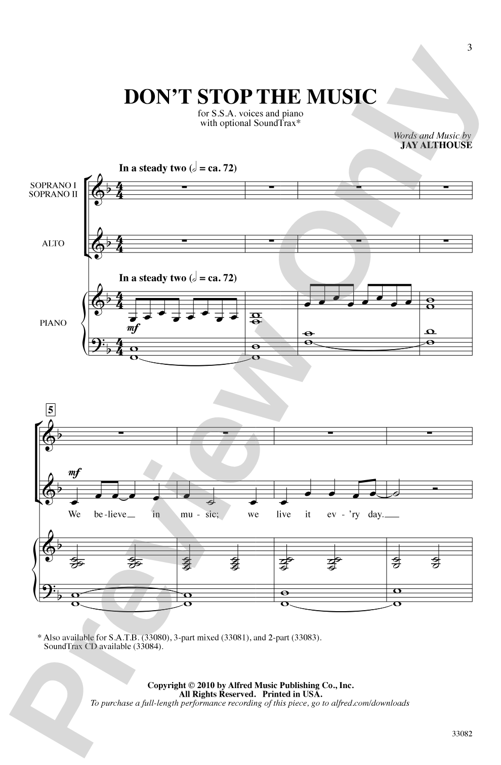 Don't Stop the Music: SSA Choral Octavo